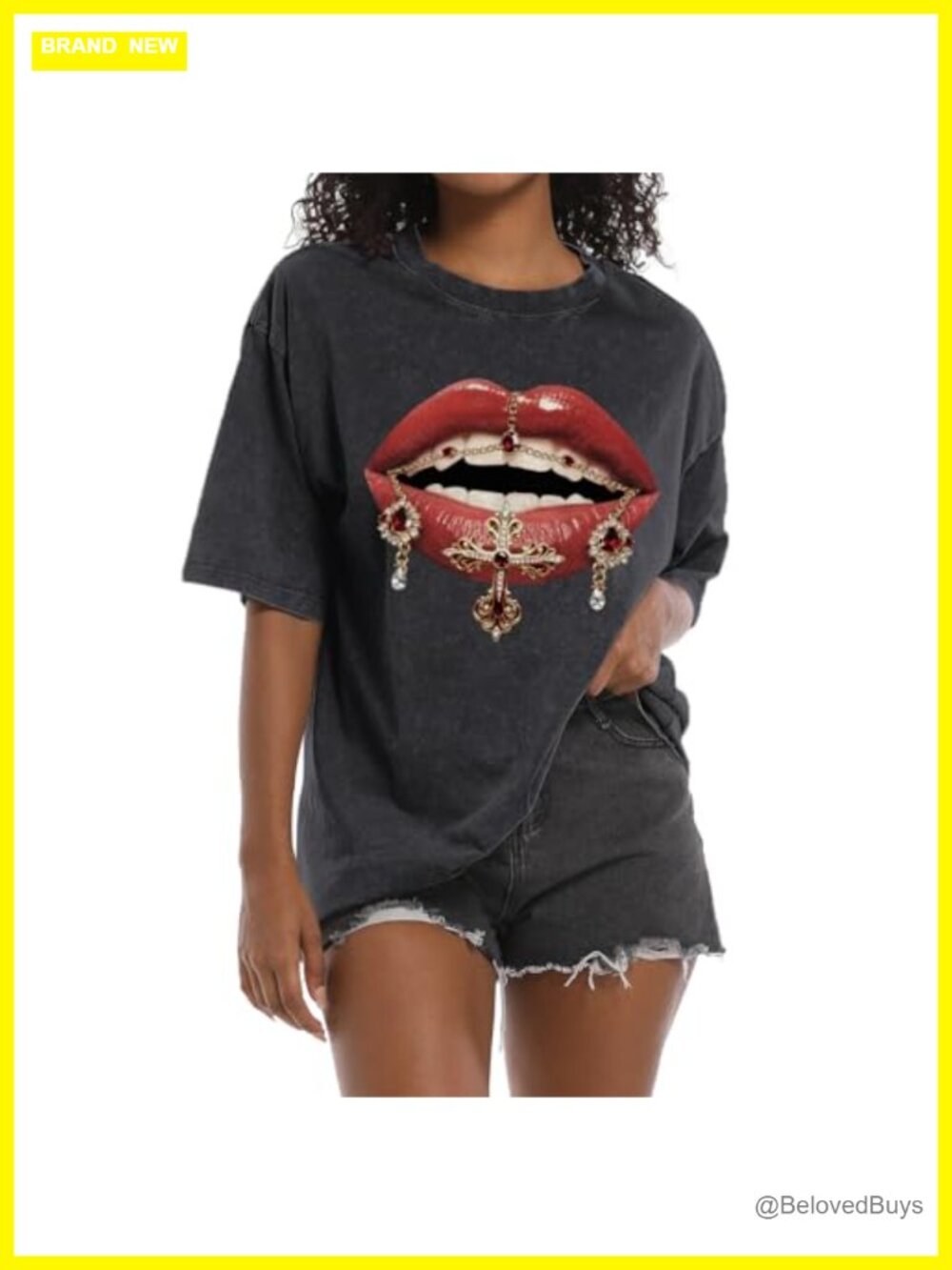 Womens Oversized Acid Wash Graphic Tee Vintage Y2k
